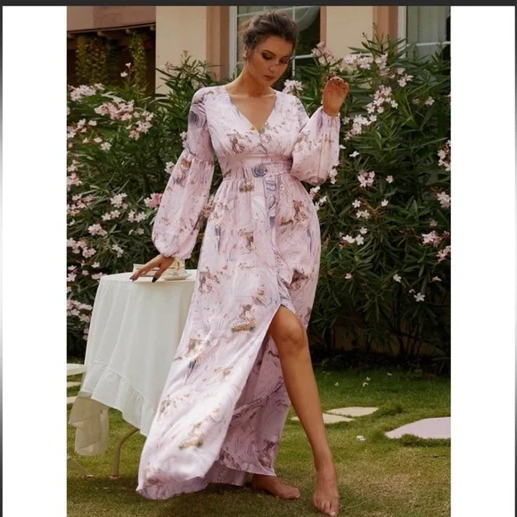 Miss Ord Printed Front V Neck Long Sleeve Maxi Dress. XL. NWT. - Picture 1 of 14